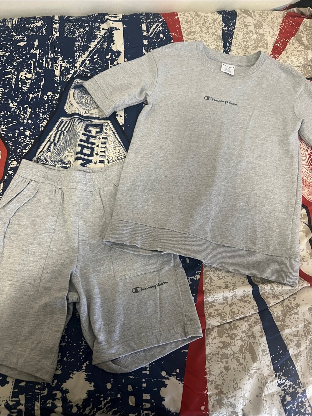 Champion Light Gray Two-Piece Sweatshirt & Shorts Set